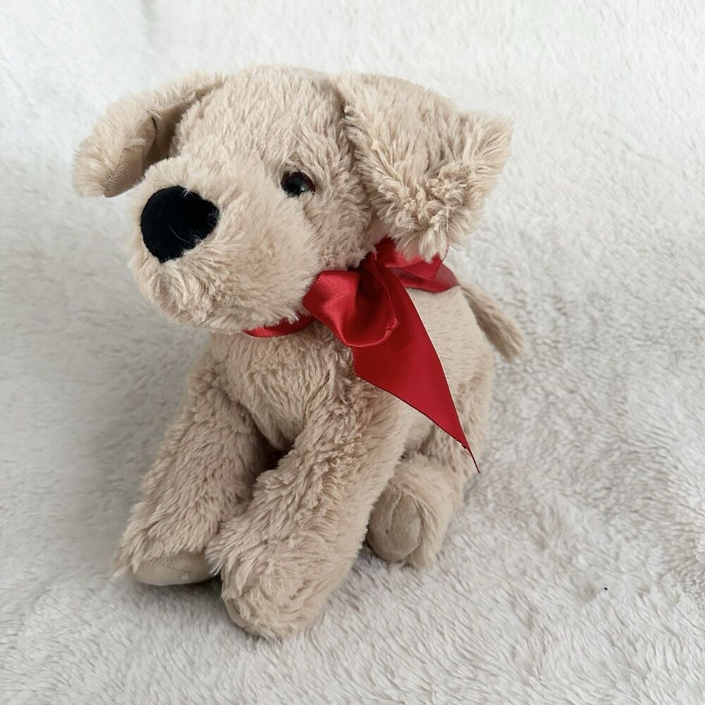 Melissa & Doug Cute Tan Lab Puppy Dog Soft Plush Stuffed Animal Red Bow 10"